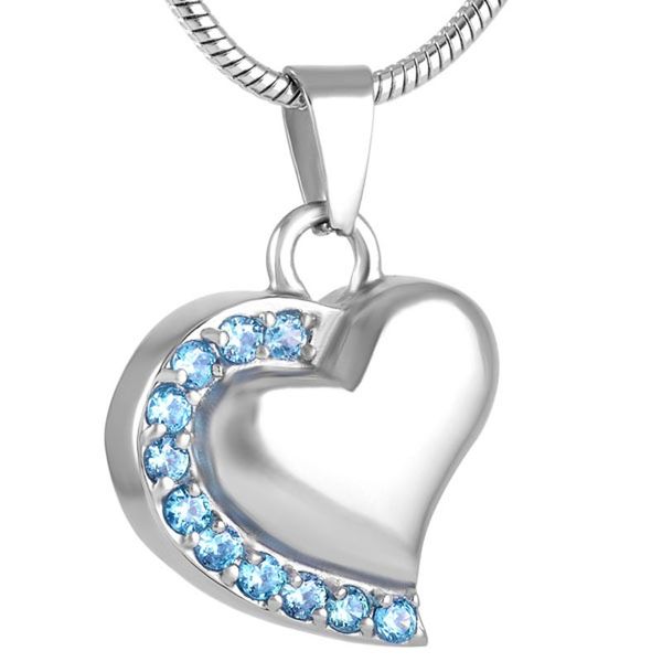 

ijd8018 нержавеющей сталь кремация light blue crystal side сердце урна кулон для мемориального ожерелье пепла keepsake для женщин ювелирных, Silver