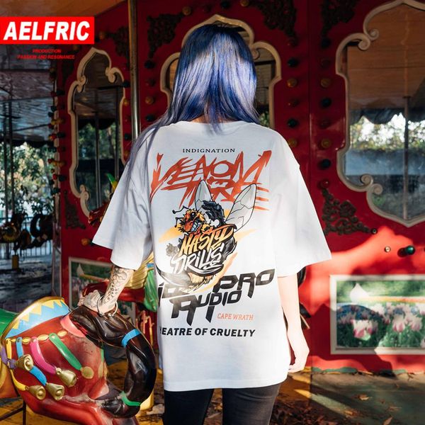 

aelfric 2019 harajuku t shirt streetwear women wasp printed tshirt hip hop t-shirt short sleeve cotton summer skateboard, White