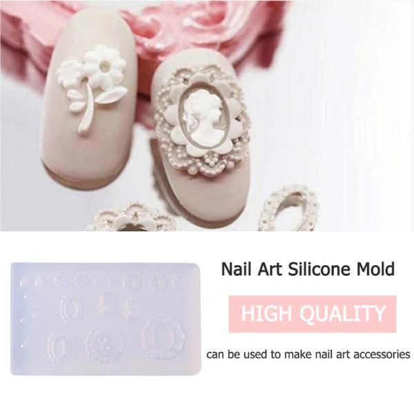 

3d pattern diy nail art silicone mold nail art template designs pattern decoration uv gel template form molds cattie decor, White