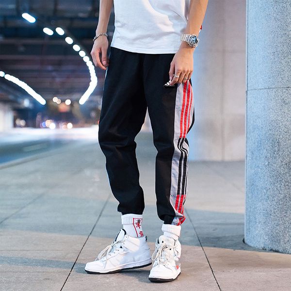 

мужские дизайнерские новые бегуны случайные брюки хип-хоп брюки моды марка sweatpants stripes panalled карандаш jogger брюки plus 8color k55, Black