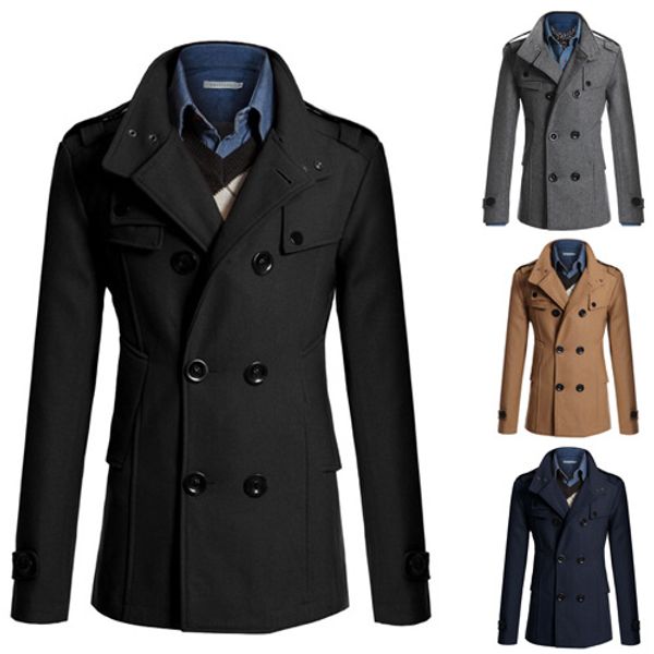 

fashion nice brand winter long trench coat men good quality double breasted wool blend overcoat for men size m-3xl, Black