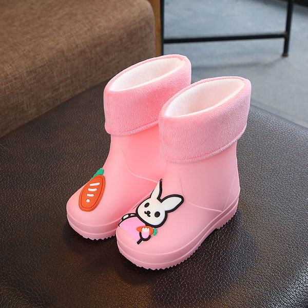 

kids rain boots candy color cartoon rabbits girls children rubber boots waterproof baby infant shoes all season removable new y200104, Black;grey