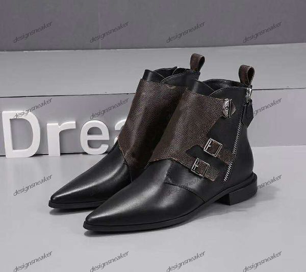 

ankle boot womens heels ankle booties luxury fashion brand designer boots lady classics print leather high shoes with box, Black