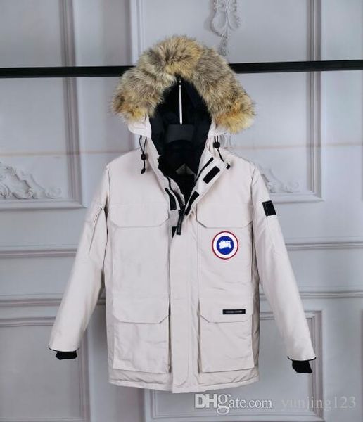 

winter cotton coat canadian brand down jacket tide brand mens goose down jacket outdoor windproof clip gram thick velvet warm mens clothing, Black