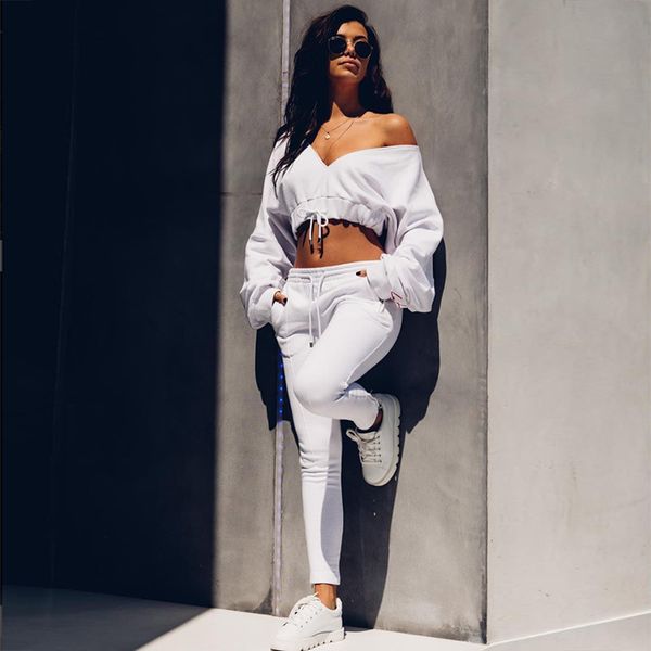 

women hoodies solid colors hoodies for women letter embroidery full sleeve solid white deep v-neck crop s, Black