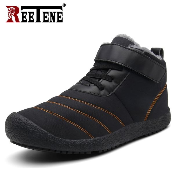 

reetene men's winter shoes ankle snow boots men winter boots for men sneakers lovers' waterproof couple fur flock shoes, Black