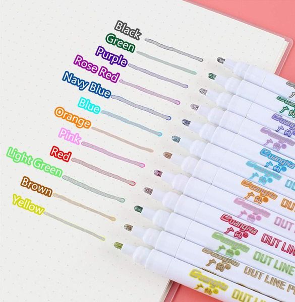 

art marker outline pen12 colors double line pen glitter marker metallic permanent pens writing drawing pens for diy cards p