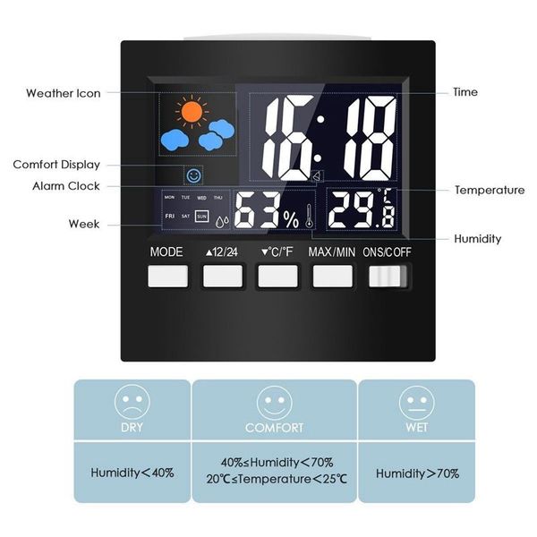 

lcd digital hygrometer thermometer temperature humidity meter room indoor clock