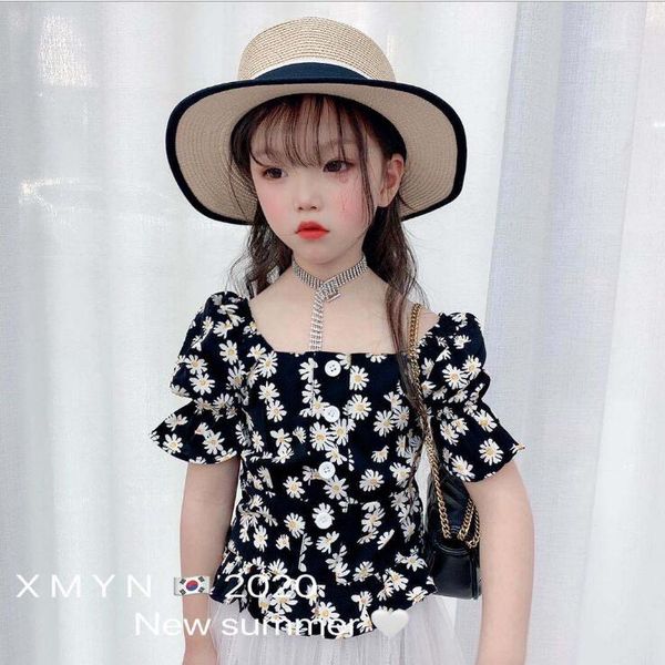

2020 korean style girls printed shirt fashion summer cotton girls blouse 2-7t f95, White;black