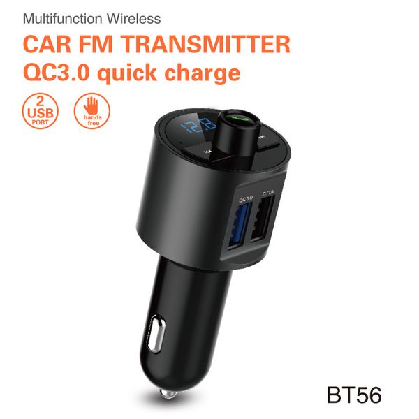 BT56 Bluetooth Carro MP3 Player QC3.0 Dual USB Carregador Transmissor FM Hands-Free de Alta Fidelidade Volume Monitor Em Tempo Real