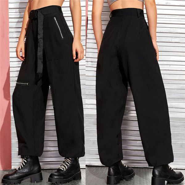 

women baggy pant 2019 new fashion safari style black pant vintage zipper long trousers streetwear ladies casual solid pants, Black;white
