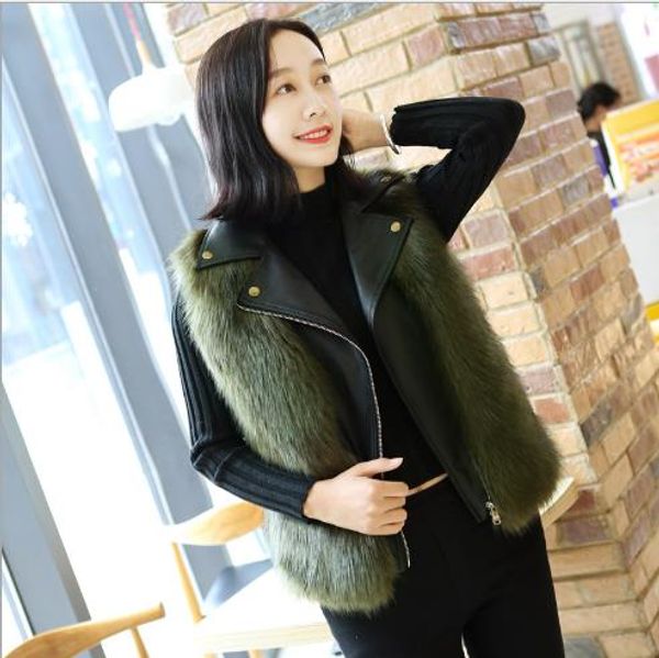 

vetement 2019 winter women's faux fur coat artificial fur vest furry vests femme jackets plus size furry fake gilet z189, Black