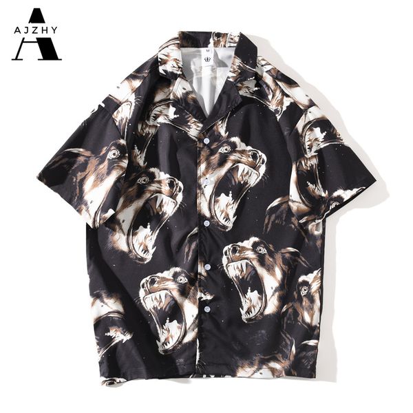 

2020 dog head print short sleeve hawaiian shirts men hip hop casual harajuku summer aloha shirts thin women fashion male, White;black