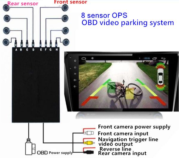 

ops system parktronics car parking sensors 8 alarm probe obd input control speed front radars reverse blind spot parking system