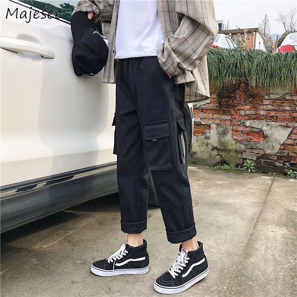 

cargo pants men streetwear plus size drawstring leisure loose pockets mens korean fashion harajuku sweatpants street style soft, Black