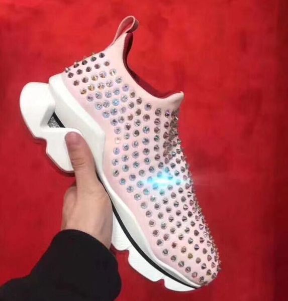 

Red Bottom Spike Sock Designer Casual shoes , Red Sole Flats with Krystal Spikes, 30mm Black & White Donna Flats for Women & Men Sneakers