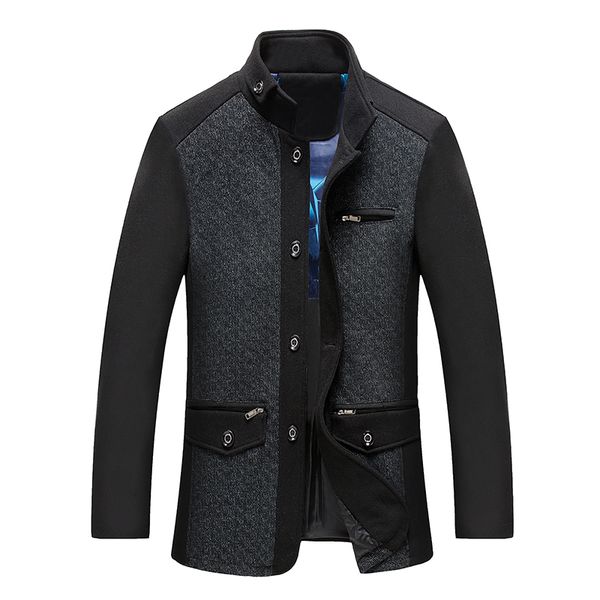 

2017 brand men's casual long wool jacket male single breasted woolen coats slim fit outwear windbreaker cashmere coat for men, Black