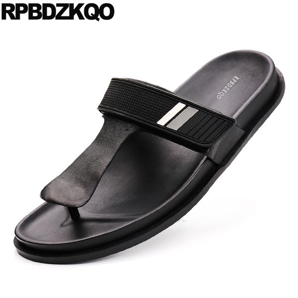 

flip flop italian 2019 flat slippers fashion beach runway shoes slip on soft waterproof slides casual men sandals leather summer, Black