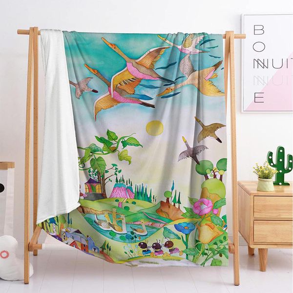 

designer luxury cartoon color block throw blanket sleeping blanket flannel blanket travel sofa single double large bedding (b4