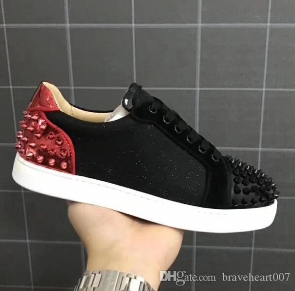 

new designer fashion red bottoms shoes studded spikes flat sneakers men women lovers genuine leather brands party wedding casual shoes c54, Black