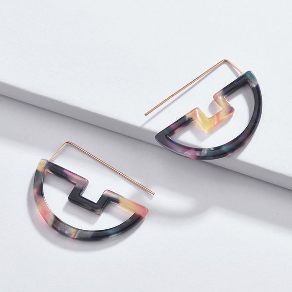 

long post geometric shape resin monogram frame hoop earrings for women, Golden