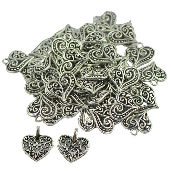 

100pcs antique tibet silver charms heart beads pendants jewelry accessories, Black