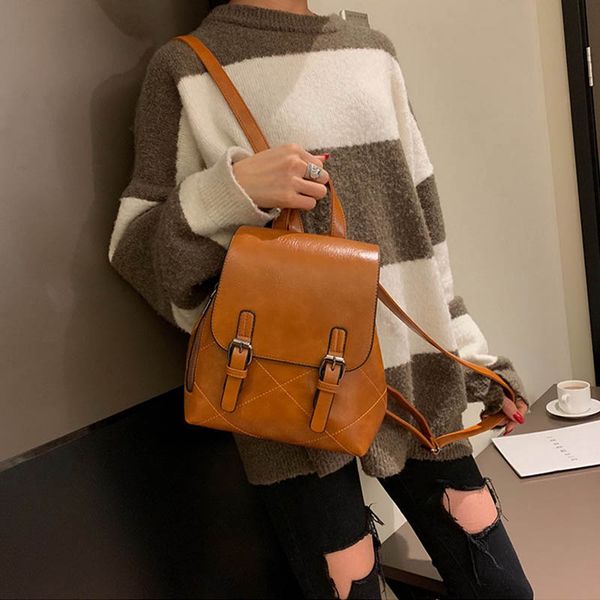 

women leather backpack girls fashion school bag vintage teenager backpacks preppy style college backpack women mochilas