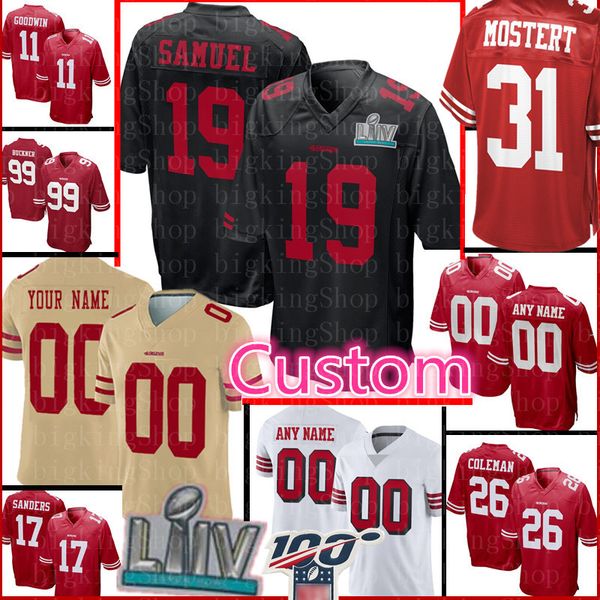 

19 deebo samuel custom raheem mostert dwight clark fred warner tevin coleman matt breida joe staley jerseys, Black;red