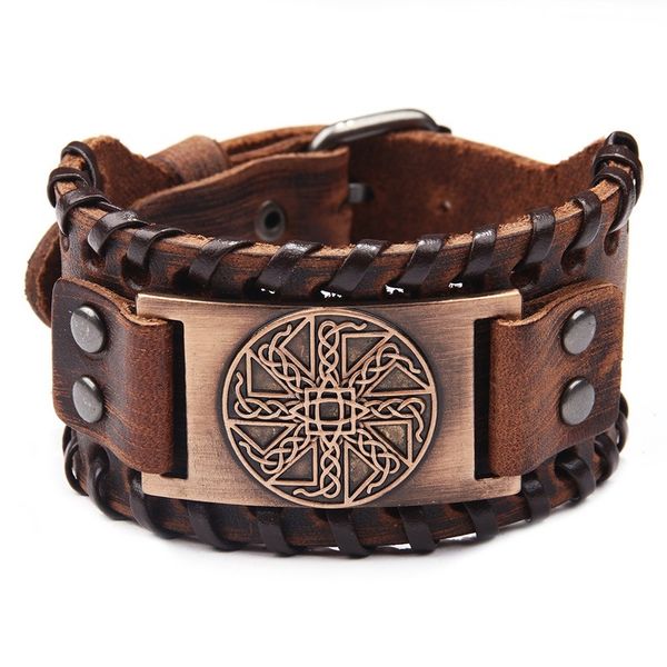 

retro viking bracelet adjustable bangle mens leather bracelet handmade with nordic amulet pagan jewelry of talisman, White