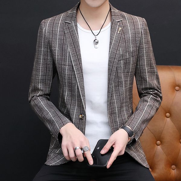 

2020 мужчины весна новый стиль stripes малый blazer подростковая мода slim fit повседневный single blazer, White;black