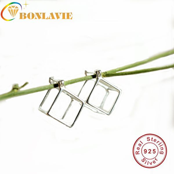

bonlavie cube creative perspective geometric earrings s925 silver ear nails exaggerate simple personality, Golden;silver