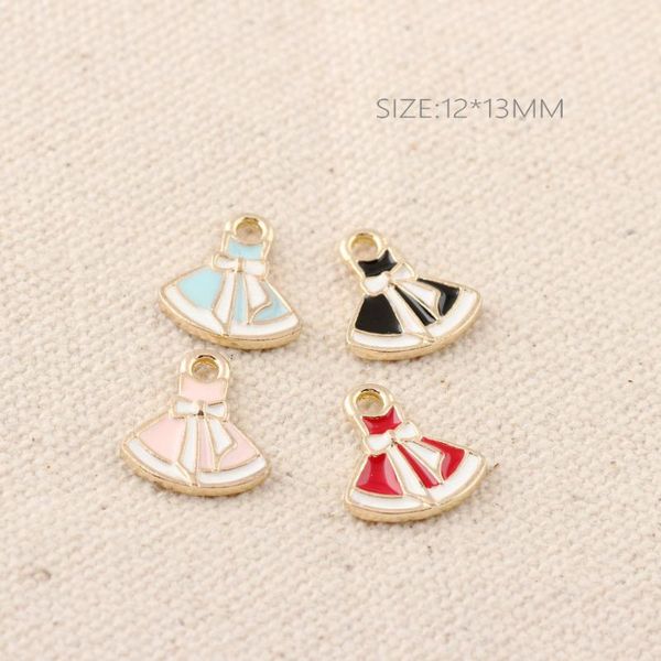 

30pcs/lot gold color beautiful enamel dress with bow oil drop charm pendant for diy fashion female jewelry makings, Bronze;silver