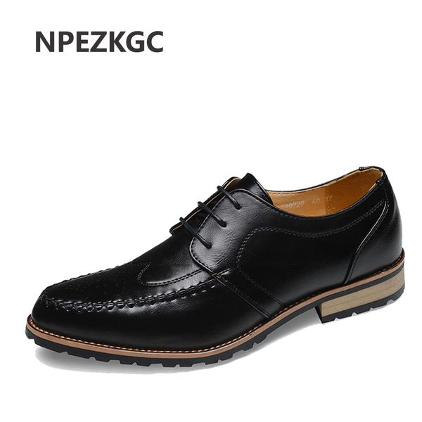 

npezkgc new genuine leather men genuine business casual shoes men wedding shoe woven breathable gentleman oxford shoes for, Black