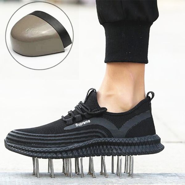 

breathable plus size 45 werkschoenen met stalen neus mens safe shoes casual anti-stab chaussure securite travail homme, Black