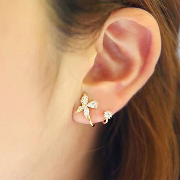 

3 color new fashion silver crystal earring butterfly design ear clip for women silver jewelry gold color rose gold