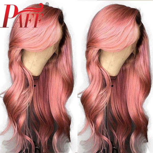 Paff Peruvian Remy Human Hair Ombre Pink Color Front Lace Wig Pre Plucked Hairline Wavy Hair With Baby Hair Glueless Wigs Hair Wig Glueless Full Lace