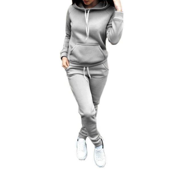 

SILVERCELL Women Casual Autumn Tie Suit 2pcs Set Women tracksuits Female Fleece Rope Hooded Tracksuit