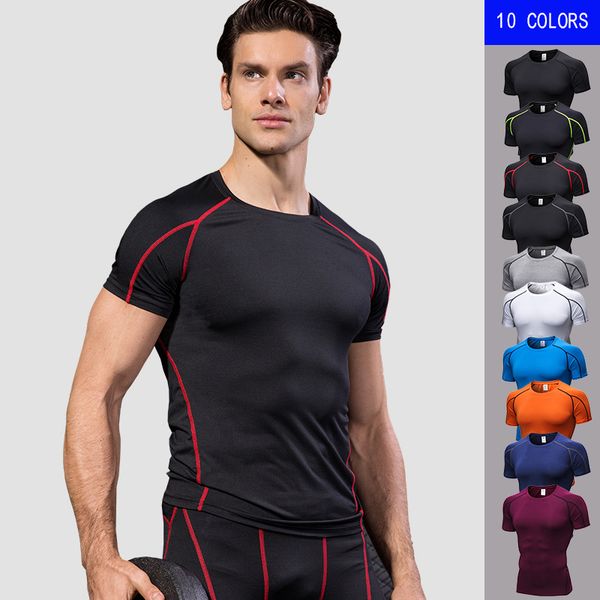 

quality gym crossfit eruption t-shirt drying fast clothing compression sportswear shirt fitness shirt run sport men's, Black;red