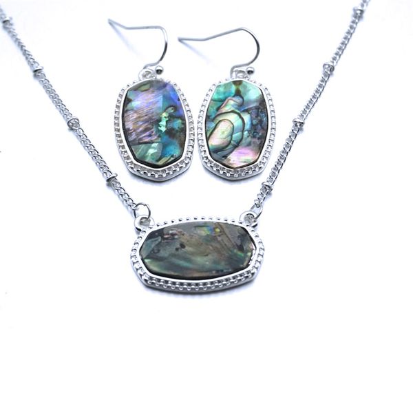 

fashion abalone shell necklace earrings jewelry sets geometric hexagon pendant necklace kendra jewelry for women, Silver