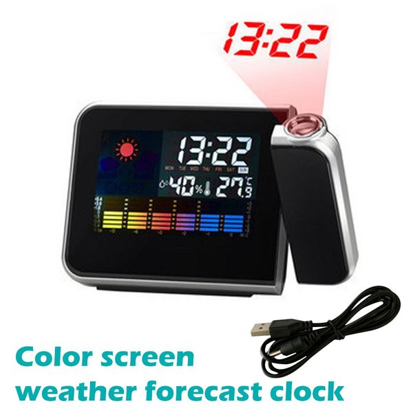 M/ét/éo Projecteur Horloge Au Plafond avec Affichage De La Temp/érature R/éveil De Projection Num/érique Deux Alarmes Chargement USB Couleur R/étro-/Éclairage Snooze