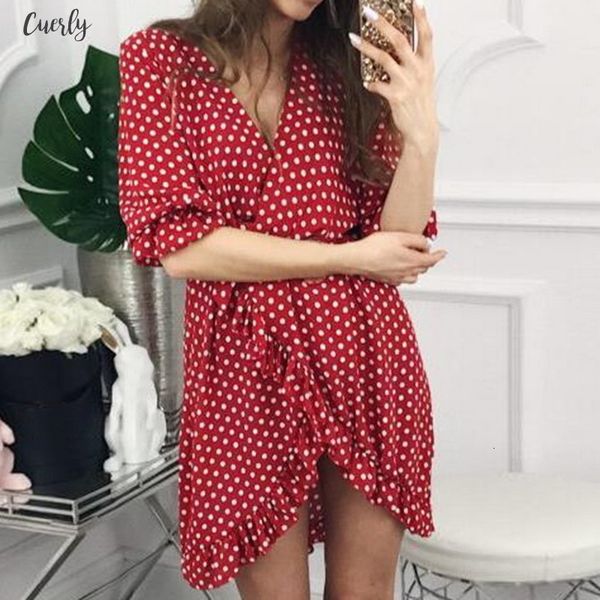 

brand ruffles women dress dot printed v neck female summer dress summer ladies mini dress party vestidos, Black;gray