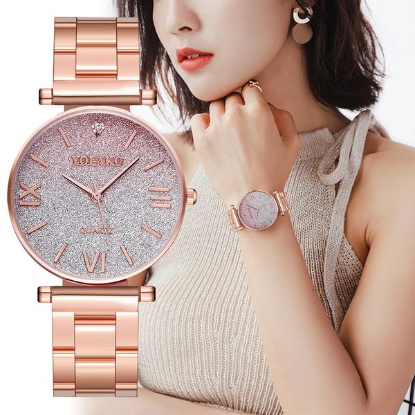 

simple/luxury style watches stainless steel women 39 s dresses watch star gradual color lady's fashion quartz leisure wristwatch, Slivery;brown