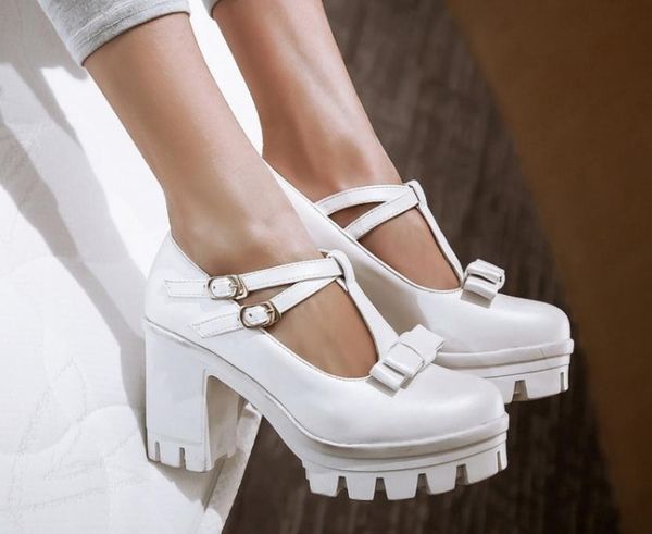 

2020 spring and autumn with new style fashion high heel coarse heel round head bowknot waterproof table women's shoes@yhnjk267, Black