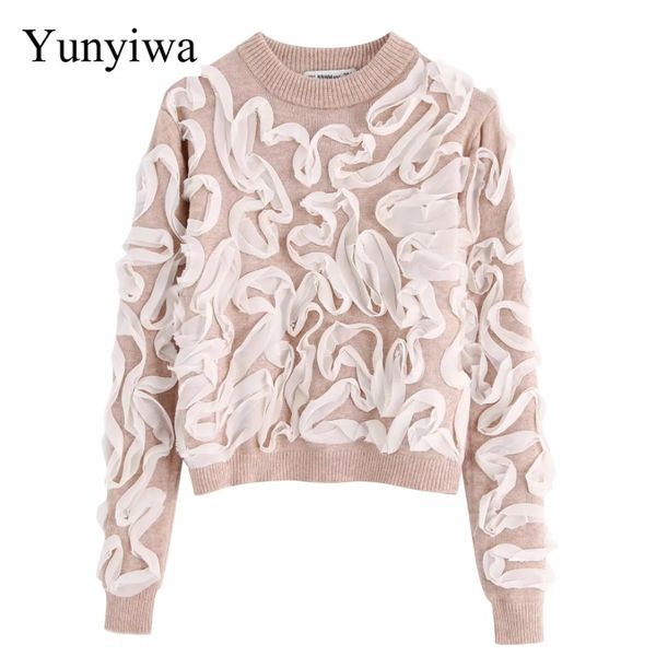 

new women fashion lace appliques basic knitting sweater autumn female o neck casual slim short pullovers chic leisure, White;black