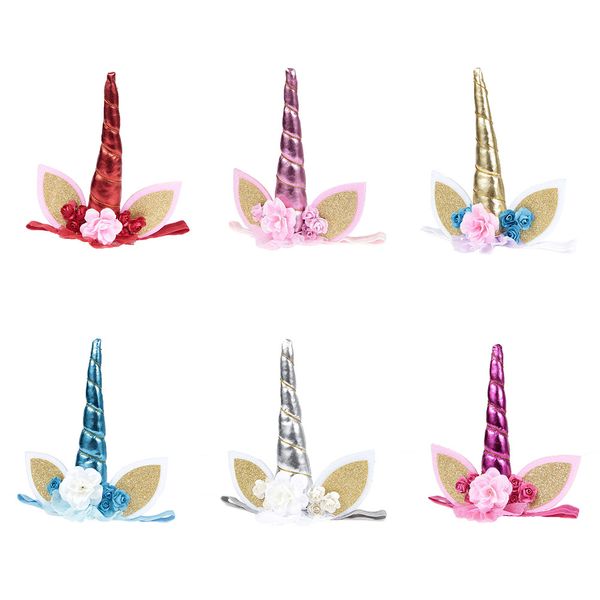 

creative gift lovely flower unicorn horn headdress with ear girls decorative animal headbands party decoration halloween costume, Slivery;white