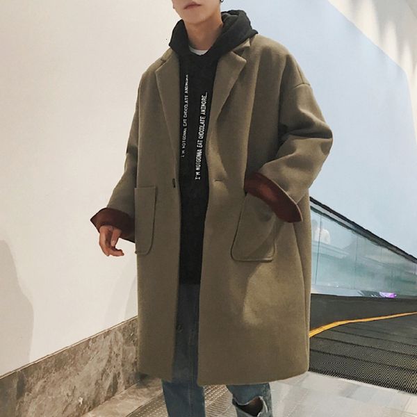 

2019 autumn and winter chinese style korean version of the couple fashion trend color matching men's long coat, Black
