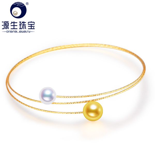 

ys] fine jewelry japanese akoya seawater double pearl jewelry 18k gold pearl bracelets, Golden;silver