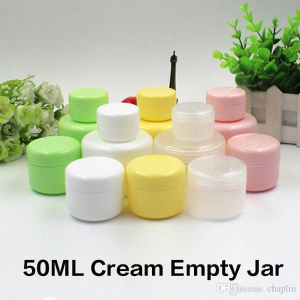

50ml g pp face cream empty pot 1.7oz candy color plastic cosmetic eyeshadow lip balm sample jar container packing bottle 5 colors