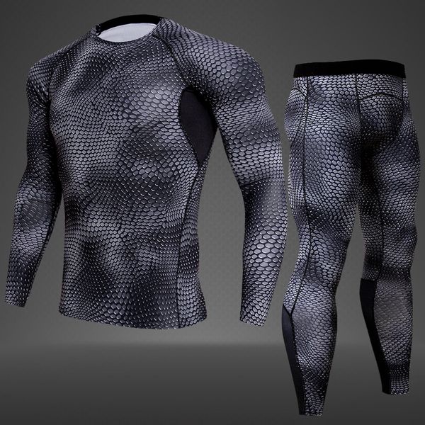 

new men's fitness compression set + leggings underwear snake black crossfit long sleeve + tights clothing set, Black;blue
