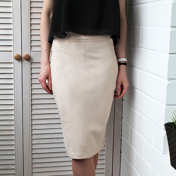 

women worke office skirts suede split female pencil skirts solid empire waist casual knee-length, Black